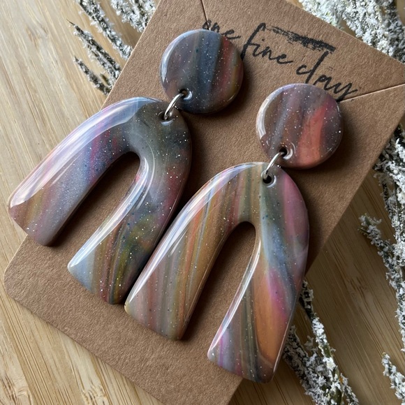 ON HOLD Galaxy Design Swirled Clay & Resin Dangle Earrings - Picture 4 of 8